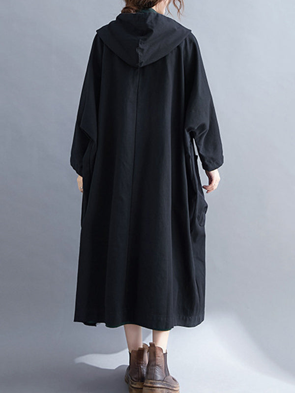 xakxx Loose Hooded Trench Long Coat
