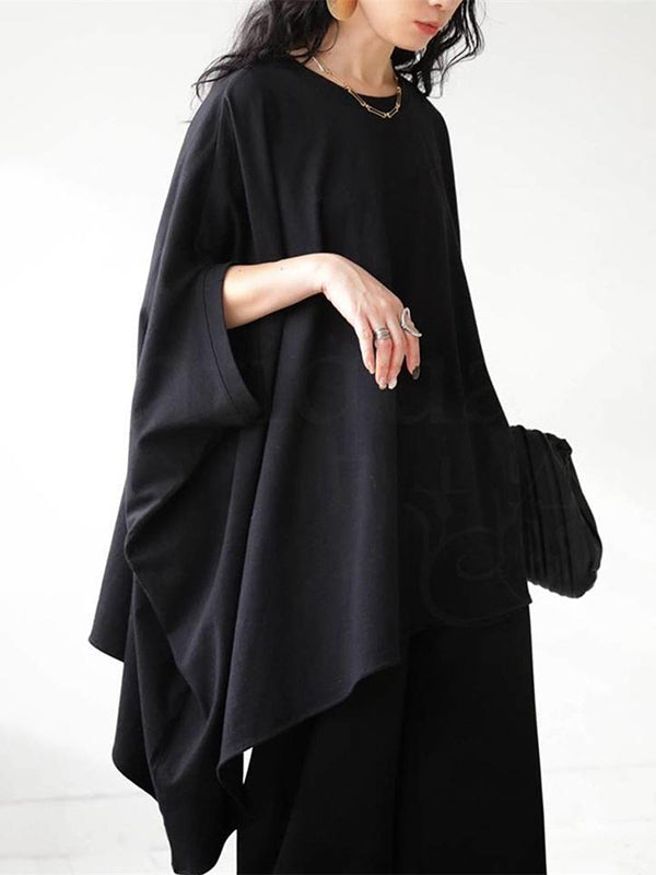 xakxx Batwing Sleeves Half Sleeves Solid Color Round-Neck T-Shirts Tops
