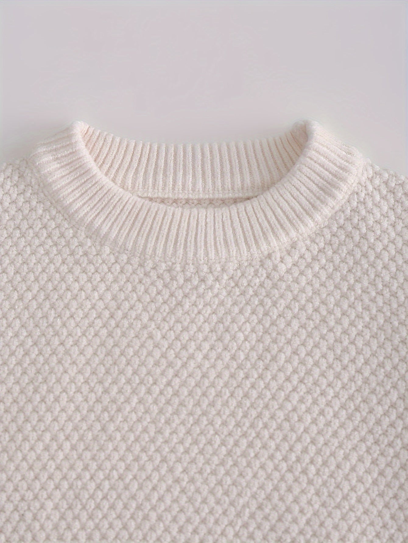 Baby's Solid Color Jacquard Sweater, Knitted Long Sleeve Top, Toddler & Infant Boy's Clothing For Fall Winter