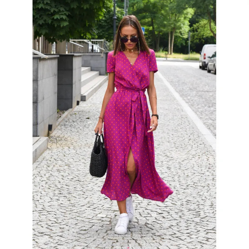 designer womens skirt summer new V-neck print lace-up Lady Floral dress Blue purple pink Urban fashion Clothes 33a fa5