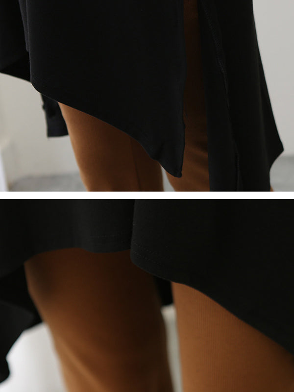 xakxx Casual High-Low Long Sleeves Solid Color Round-Neck T-Shirts Tops