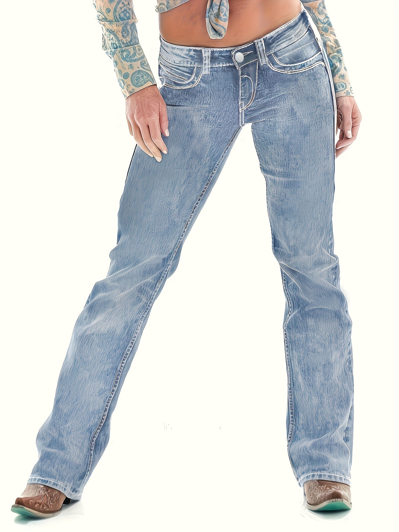 Slant Pockets Washed Bootcut Jeans, Slim Fit Stretchy Denim Pants, Women's Denim Jeans & Clothing