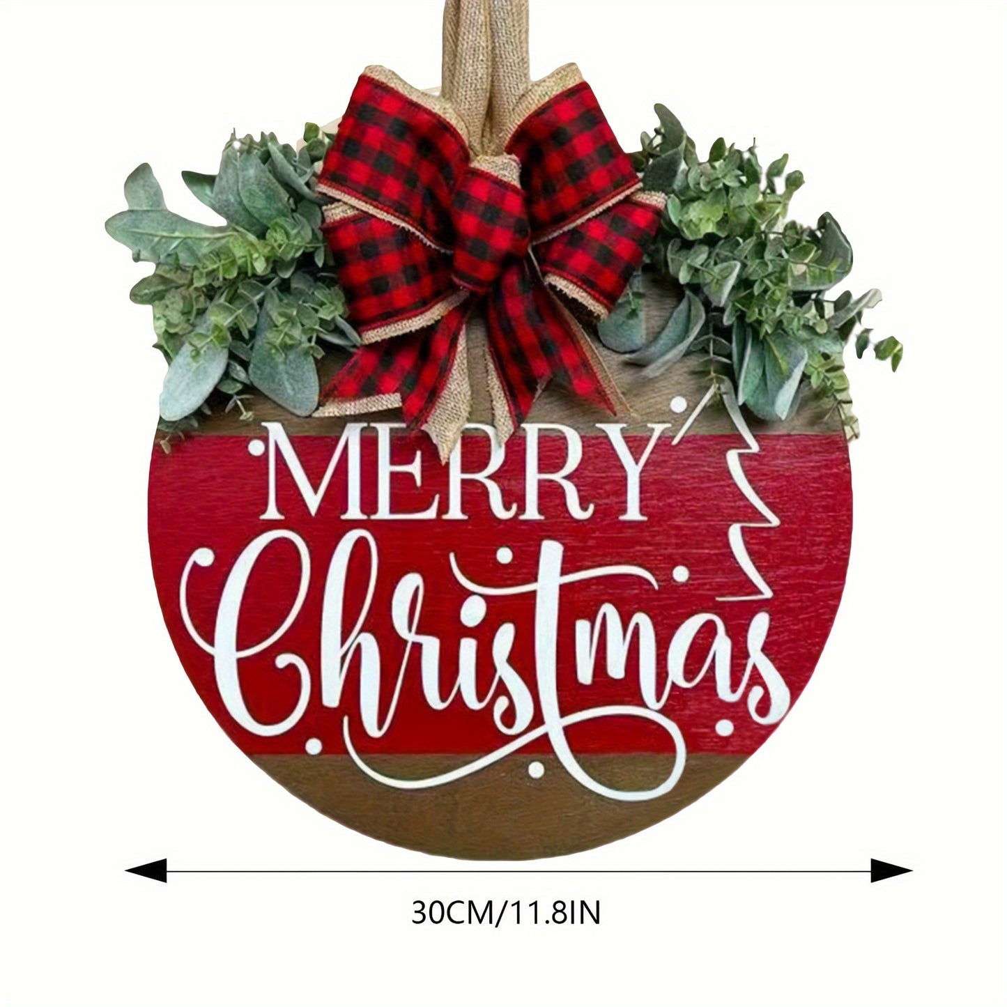 Christmas Wreath Welcome Sign - Outdoor Holiday Decoration for Front Door, Porch, Farmhouse, Home Bar, Indoor, Room Decor - Rustic, Hanging, Gift Idea, Seasonal Decor