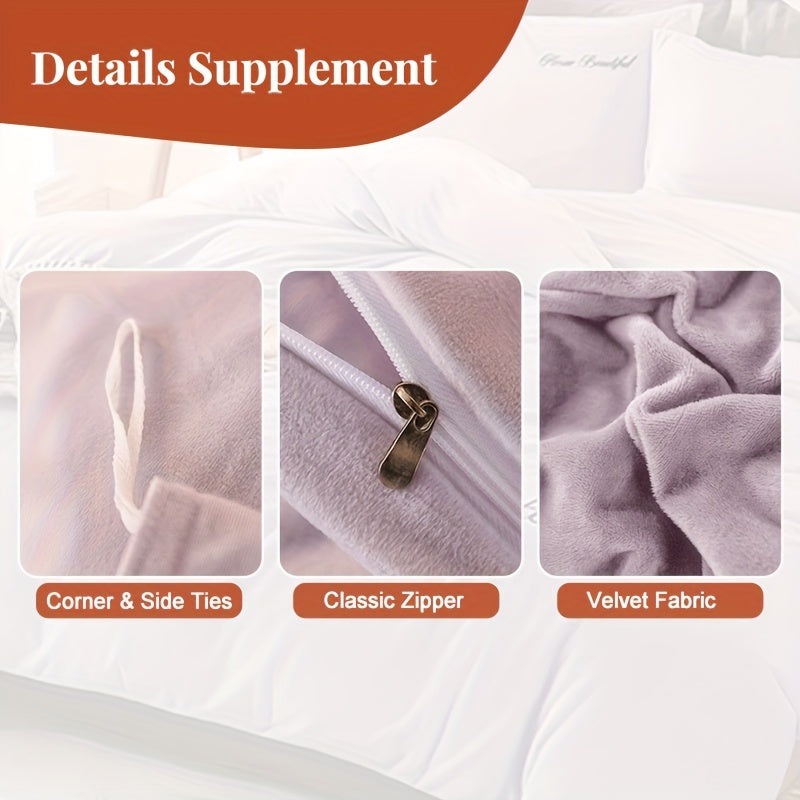 3-Piece Velvet Duvet Cover Set - Soft, Warm, and Skin-Friendly Autumn and Winter Bedding - Luxurious Solid Color Design for Bedroom and Guest Room, Hypoallergenic and Breathable Fabric, Easy Care and Maintenance
