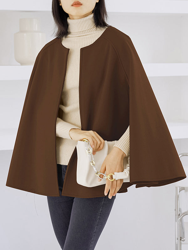 xakxx Casual Loose Solid Color Round-Neck Cape Outerwear