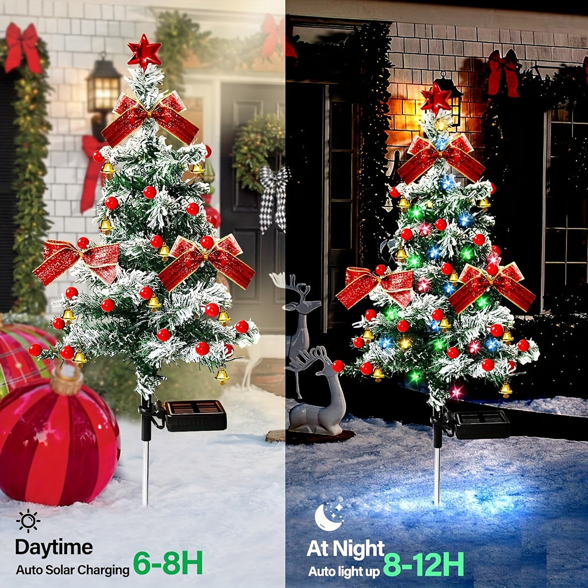 (2/4-pack Christmas Tree Cedar Solar Lights) Outdoor Christmas Tree Lighting, Courtyard Decoration, Multi-color LED Solar Stakes Suitable For Small Path Lawn Courtyard Christmas Decoration (cute Style), Ambient Lights, Courtyard Lights