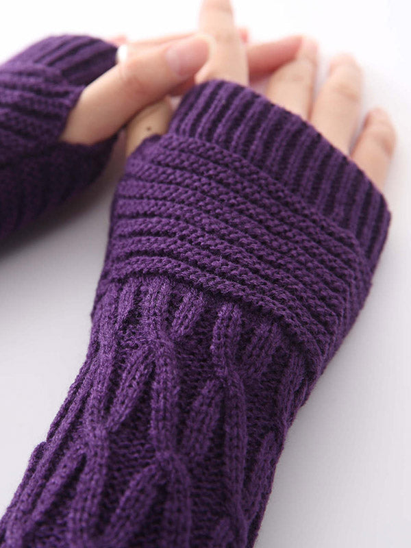 xakxx Solid Color Keep Warm Jacquard Knitted Sleevelet
