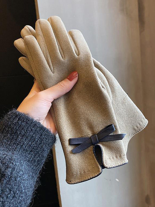 xakxx Bow-Embellished Split-Joint Gloves