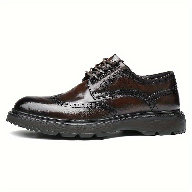 Premium Mens Wing-tip Brogue Dress Shoes - Split Leather, Anti-slip Sole, Comfortable Lace-up - Perfect for Business Office, Spring & Autumn