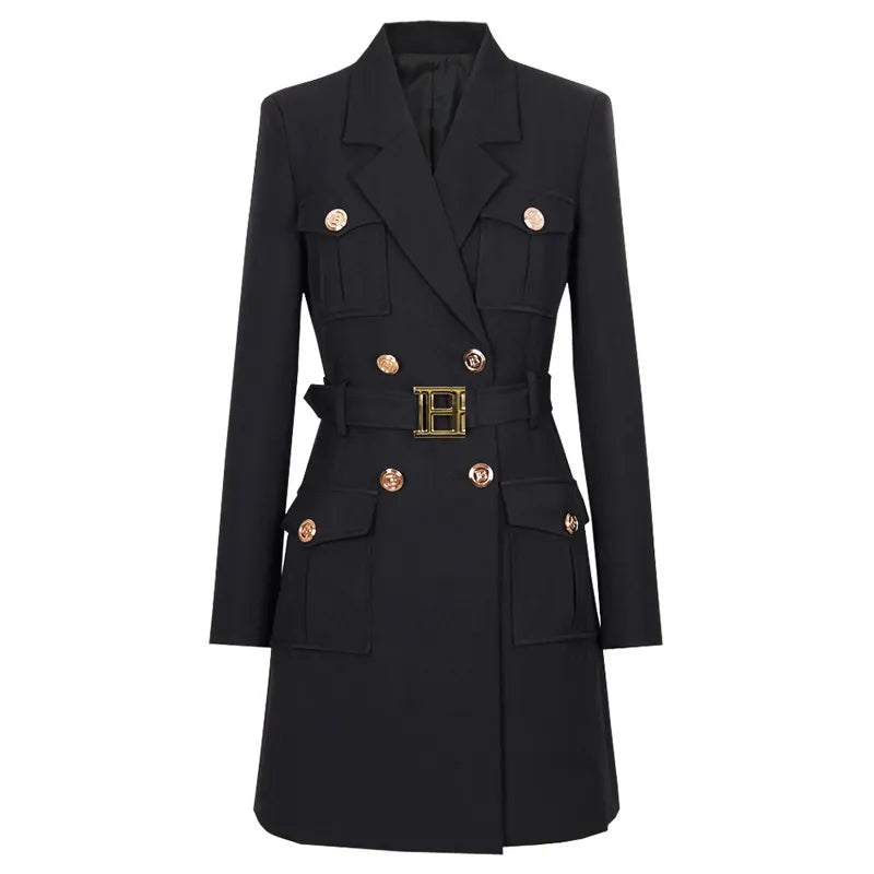 Womens Work Dresses Luxury Designer Clothes Fashion Elegant Office Dresses Suit Jacket Skirt With Big Buckle Waist Belt Business Outfit S-XXXL