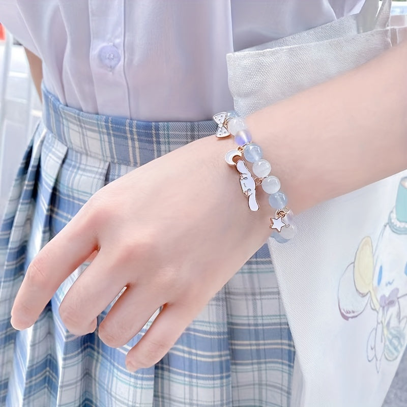 1 Pc Exquisite Cinnamoroll Charm Bracelet - Elegant Ladies Jewelry with Moon and Star Pendants, Cute Style, Perfect Gift for Women and Girls