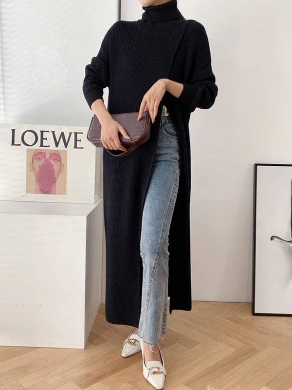 xakxx Original Loose Solid Color Split-Front Sweater Dress