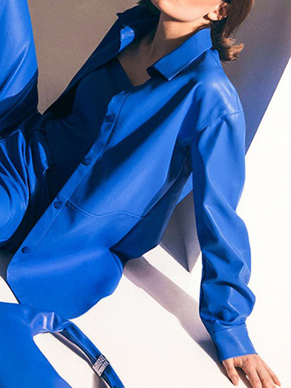 xakxx Long Sleeves Loose Solid Color Split-Joint Lapel Jackets Outerwear