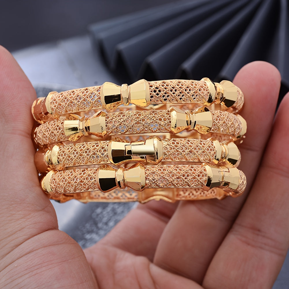 4pcs Exquisite Tribal Bangles - 24k Plated, Retro Design, Traditional Engagement and Wedding Jewelry, Perfect Party Decor, Gift for Female, Stylish Accessory for Any Occasion