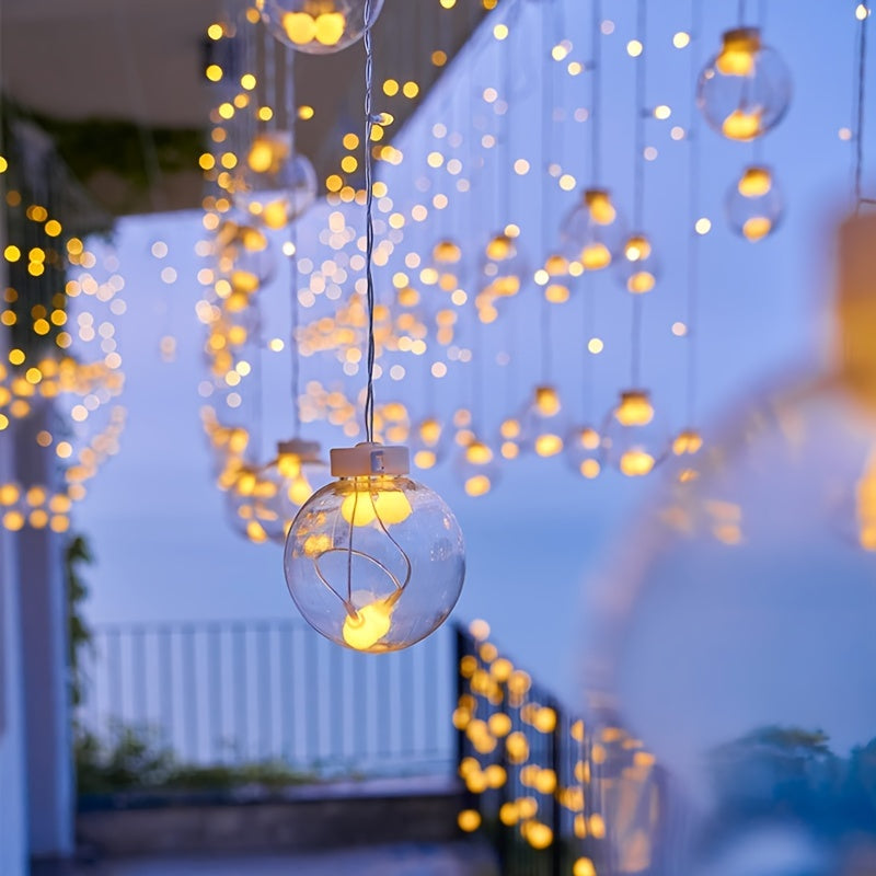 118.11" Wishing Ball String Lights, New Model, 8 Lighting Modes, 108 LEDs, 12 Wishing Balls, Battery Operated (No Plug), Wall-Mounted, Plastic, for Christmas, Valentine's, Home Gatherings, Bedroom, Party, Indoor Holiday Decorations