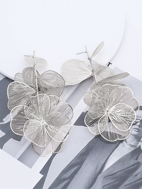 xakxx Solid Color Three-Dimensional Flower Drop Earrings