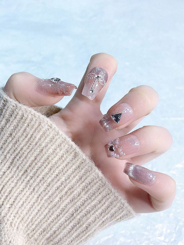 xakxx Detachable Gradient Rhine Stones Press-On Nails