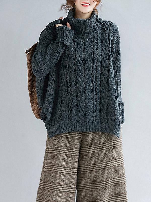 xakxx Cable- Knit High-neck Solid Loose Sweater