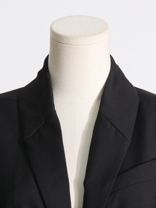 xakxx Long Sleeves Buckle Gauze See-Through Solid Color Split-Joint Notched Collar Blazer