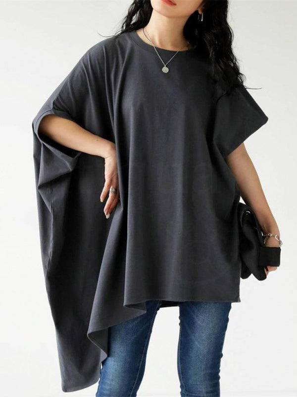 xakxx Batwing Sleeves Half Sleeves Solid Color Round-Neck T-Shirts Tops
