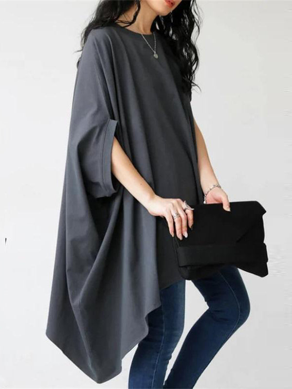 xakxx Batwing Sleeves Half Sleeves Solid Color Round-Neck T-Shirts Tops
