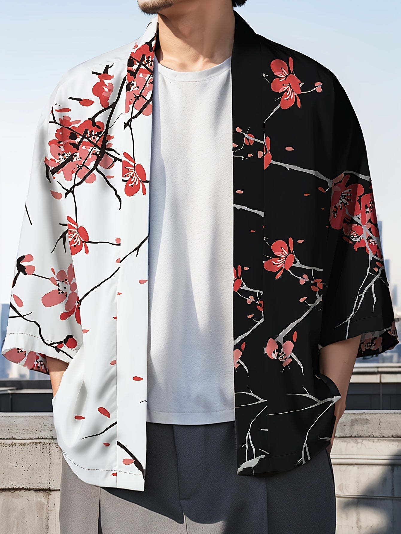 Men's Vintage-Inspired Loose Fit Kimono Robe - Casual Japanese Style, Polyester, Machine Washable - Perfect for Spring/Summer/Fall