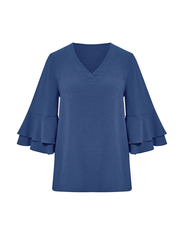 xakxx Half Sleeves Loose Solid Color V-Neck T-Shirts Tops