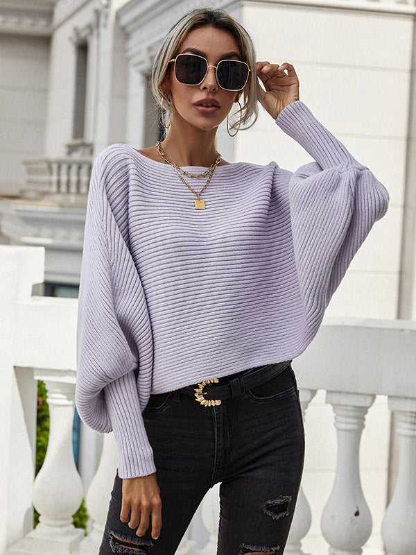 xakxx Casual Loose 6 Colors Off-The-Shoulder Long Sleeves Sweater Top