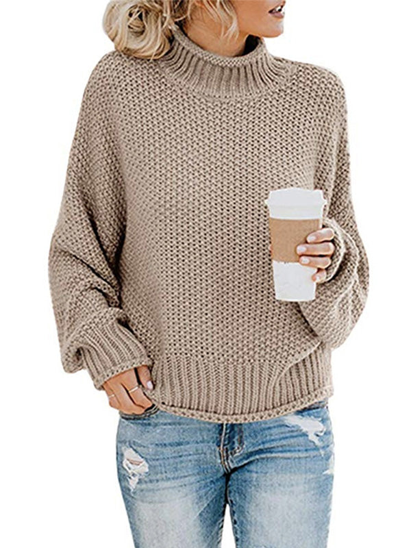 xakxx Casual Long Sleeves Solid Color High-Neck Sweater Tops