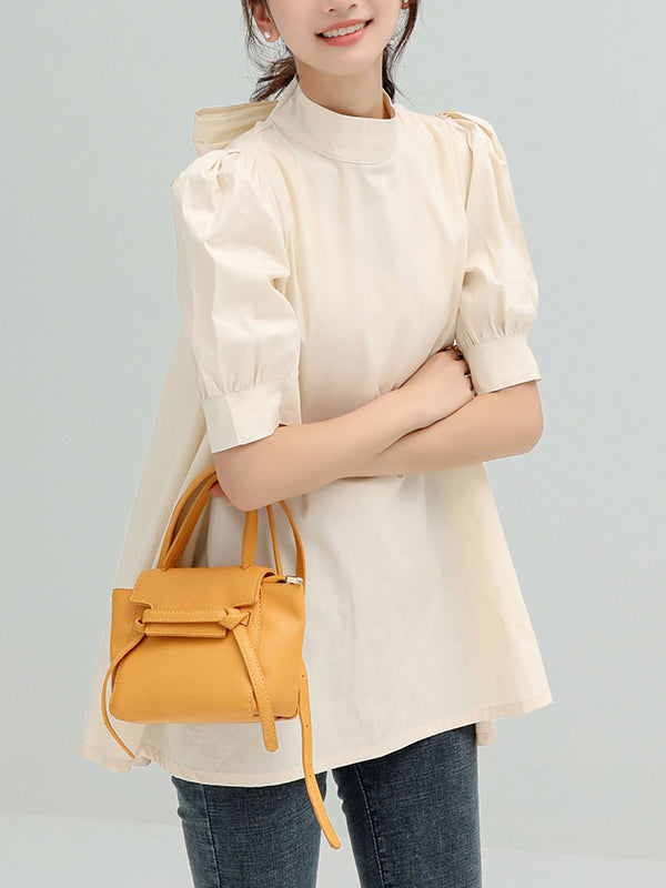 xakxx Casual Loose Bow-Embellished Solid Color Blouse