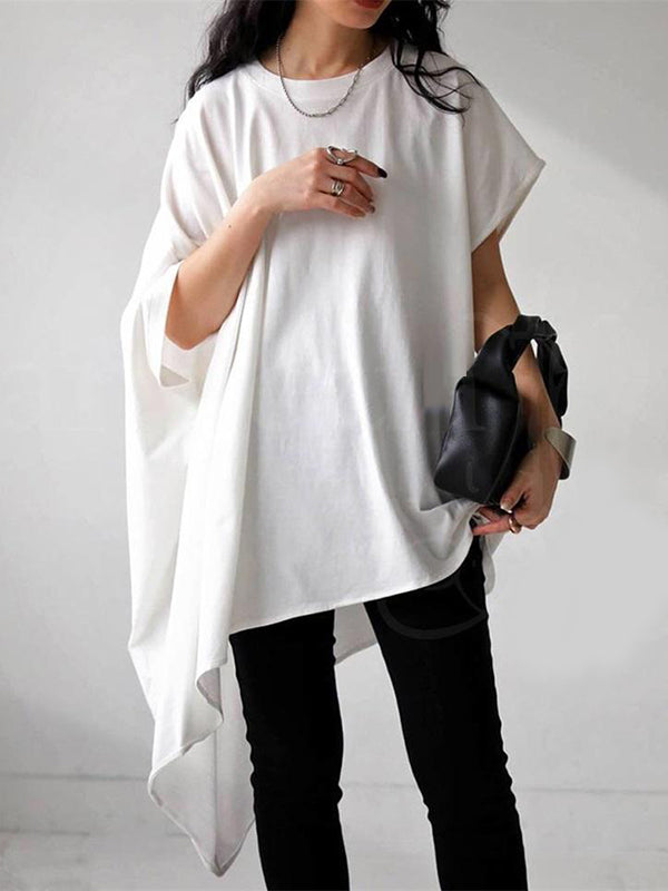 xakxx Batwing Sleeves Half Sleeves Solid Color Round-Neck T-Shirts Tops