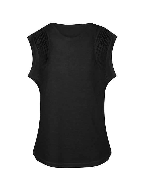 xakxx Batwing Sleeves Loose Hollow Lace Split-Joint Round-Neck T-Shirts Tops