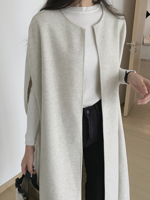 xakxx Loose Sleeveless Solid Color Round-Neck Cape Outerwear