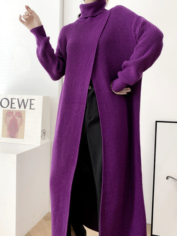 xakxx Original Loose Solid Color Split-Front Sweater Dress