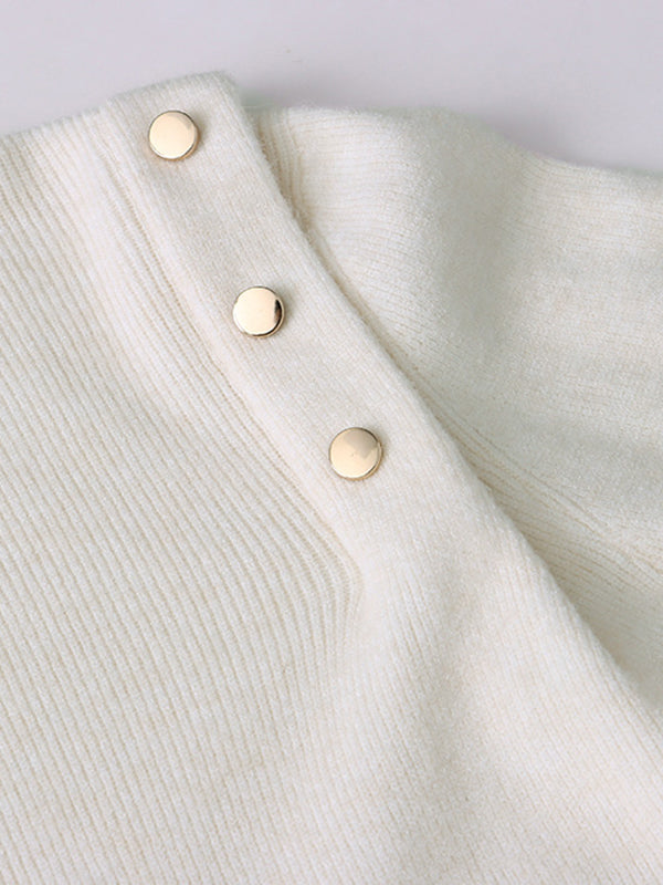 xakxx Long Sleeves Buttoned Split-Joint High-Neck Sweater Tops