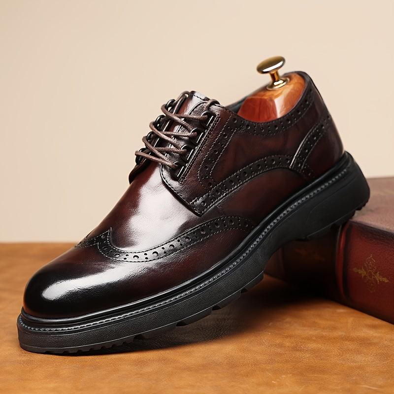 Premium Mens Wing-tip Brogue Dress Shoes - Split Leather, Anti-slip Sole, Comfortable Lace-up - Perfect for Business Office, Spring & Autumn