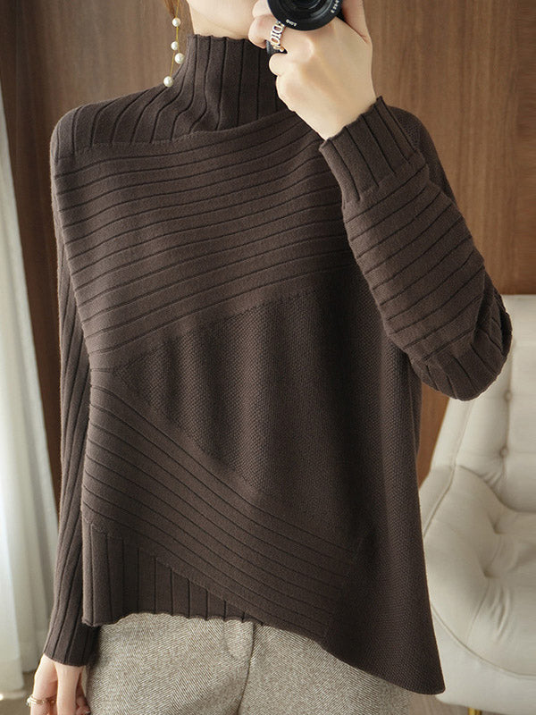 xakxx Original Irregular 7 Colors High-Neck Long Sleeves Sweater Top