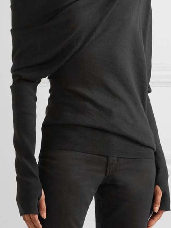xakxx Urban Asymmetric One-Shoulder Long Sleeves T-Shirt Top