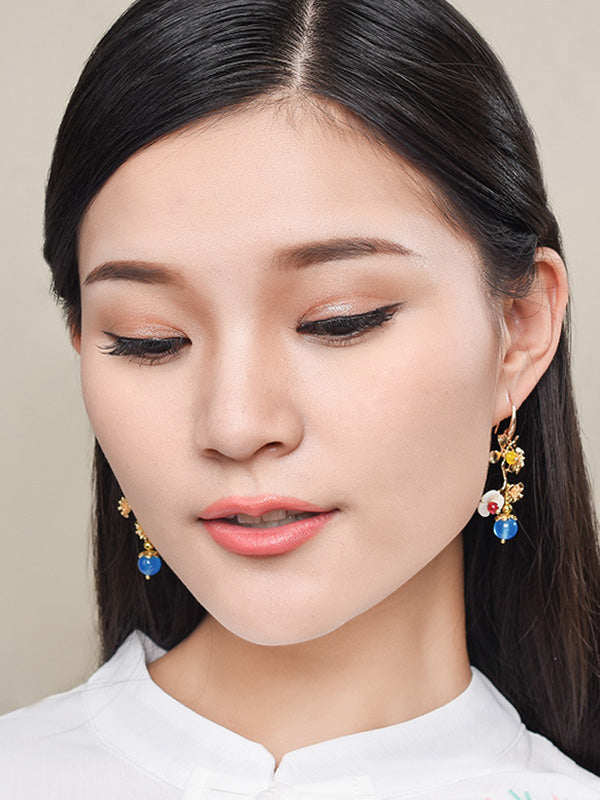 xakxx Vintage Asymmetric Plum Blossom Branch Earrings