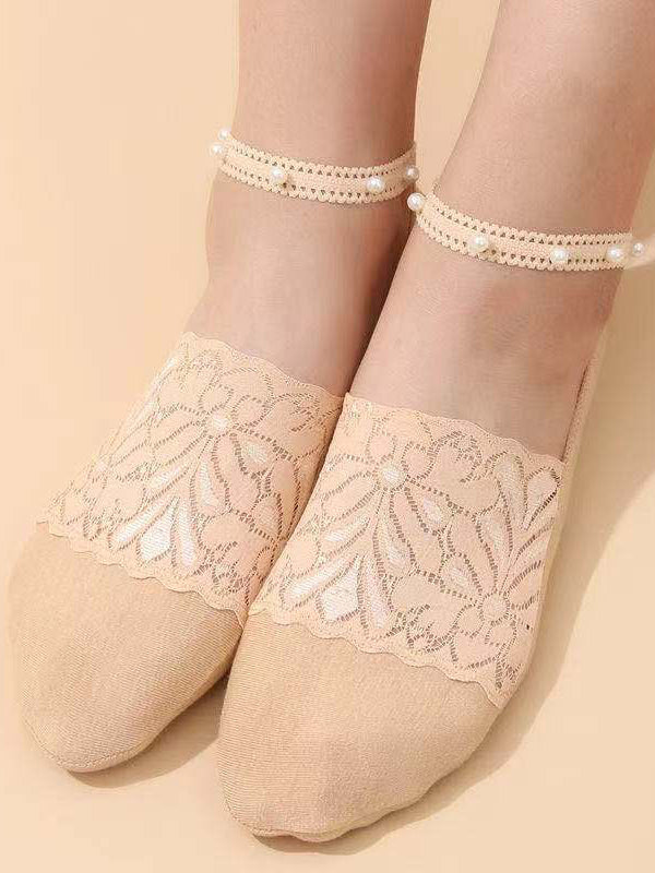 xakxx Casual Split-Joint Lace With Beads Socks Accessories
