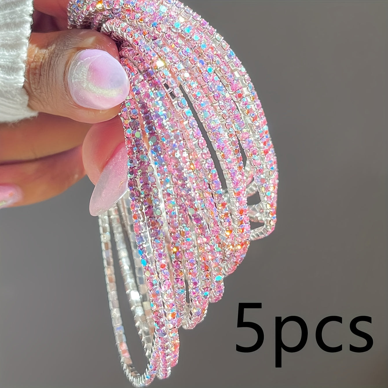 5pcs Fashion Dopamine Delight - Multi-Color Rhinestone Stretch Bracelets Set - Dazzling Elastic Wristbands for Parties, Holidays, Dates & Everyday Glam - Adjustable, Comfort-Fit, Assorted Colors Gift Idea