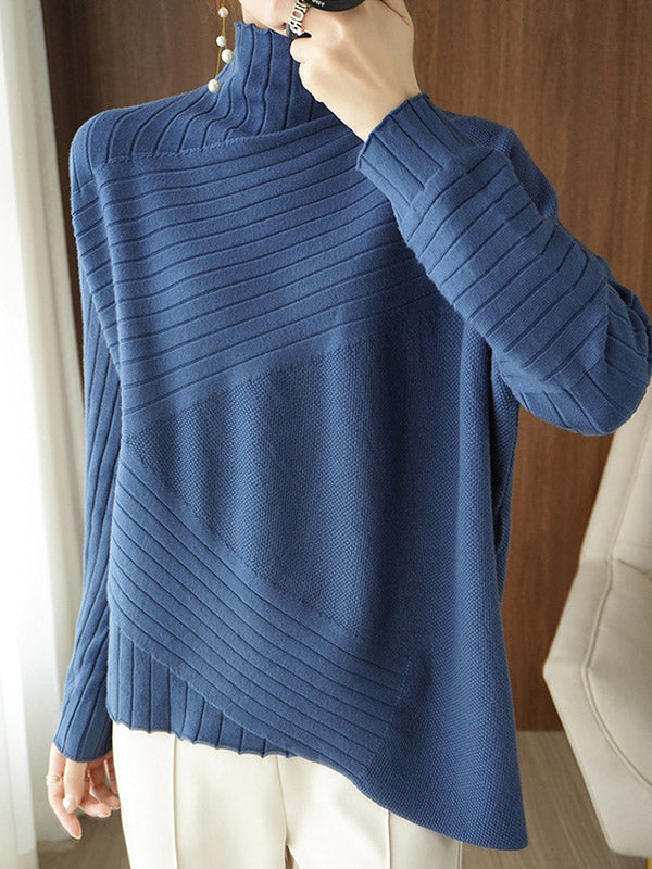 xakxx Original Irregular 7 Colors High-Neck Long Sleeves Sweater Top