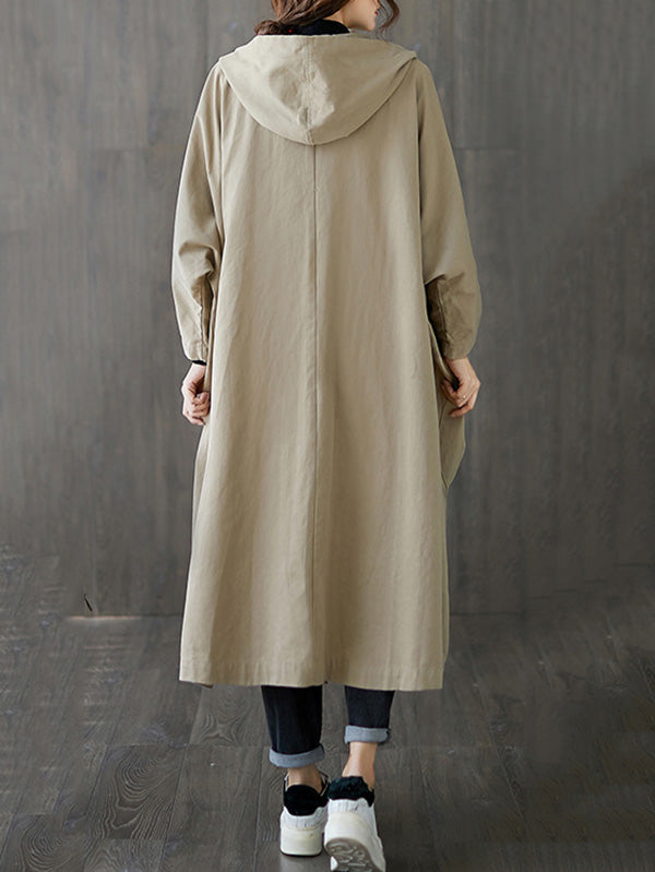 xakxx Original Solid Hooded Trench Coats
