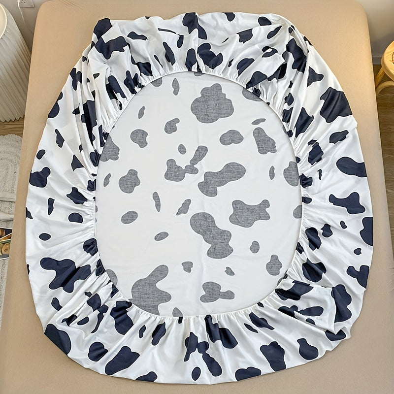 3-Piece Cow Print Fitted Sheet Set - Snug & Stylish Bedding for Bedrooms, Guest Rooms, and Hotels - Includes 2 Pillowcases, No Comforter