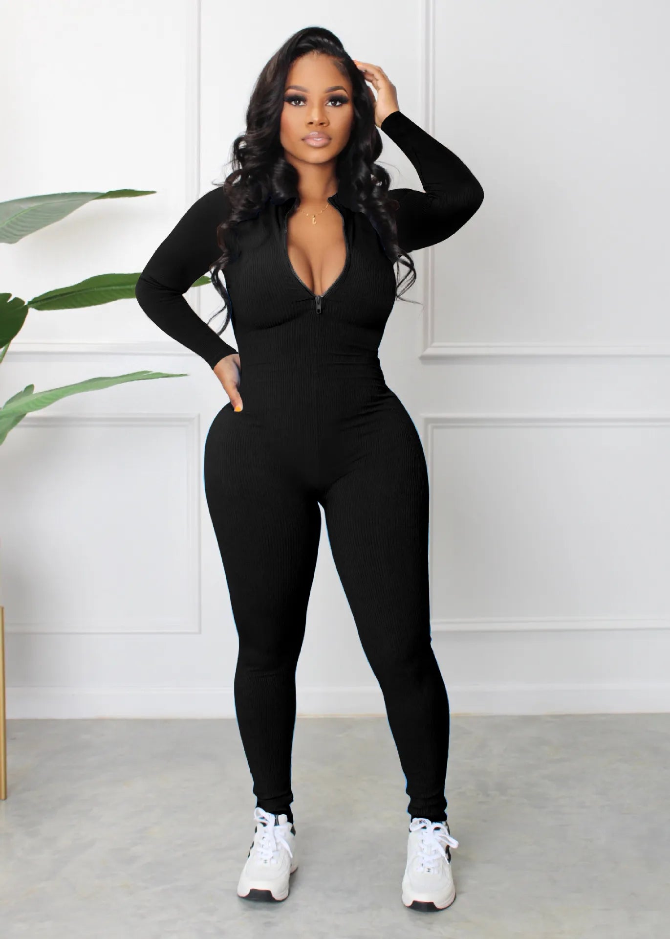 Zipper Tight Jumpsuit Romper Women Sexy Long Sleeved Slim Jumpsuits Outfits Clubwear Free Ship
