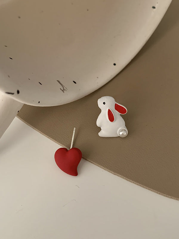 xakxx Cute Love Rabbit Shape Asymmetric Earrings
