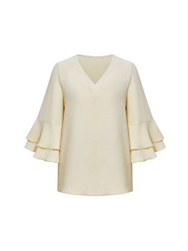 xakxx Half Sleeves Loose Solid Color V-Neck T-Shirts Tops