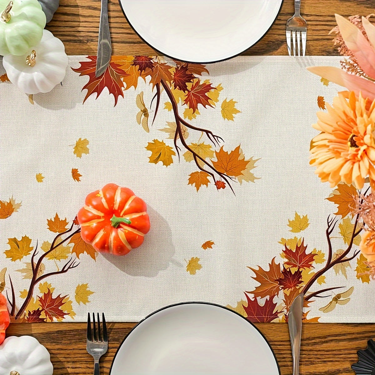 Fall Harvest Pumpkin Truck Table Runner - Seasonal Buffalo Plaid Table Decor for Indoor Outdoor Dining Tables - Thanksgiving Holiday Decorations for Home Fall Decorations