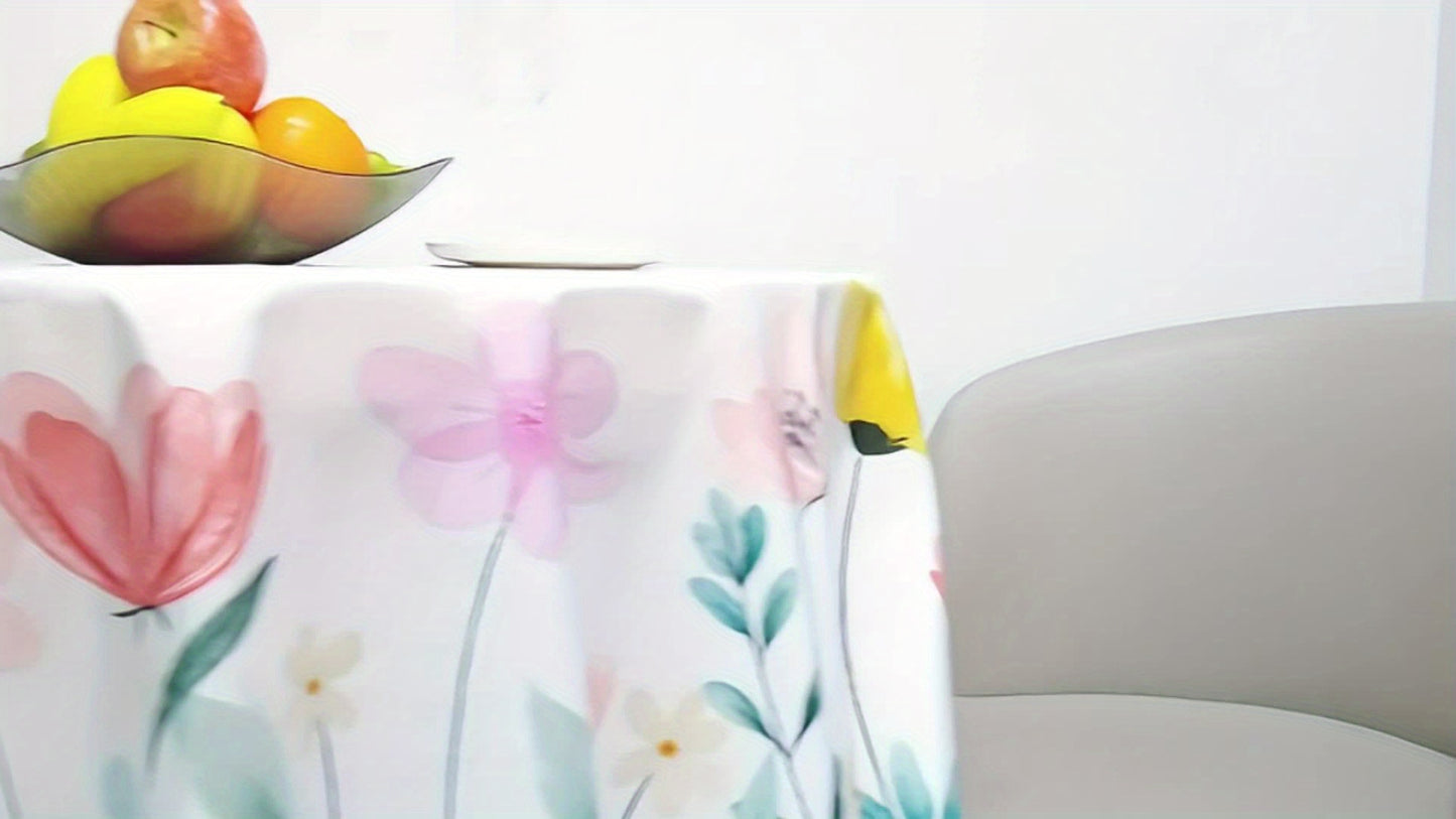 1pc Tropical Blue Hawaiian Holiday Table Cover - Vibrant Floral Pattern, Stain & Wrinkle Resistant, Anti-Slip, Fade-Proof Home Decor