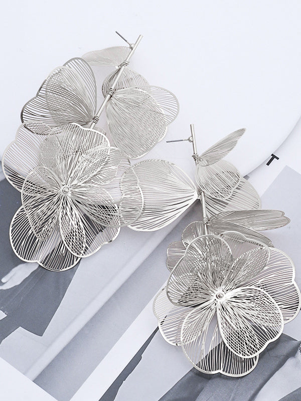 xakxx Solid Color Three-Dimensional Flower Drop Earrings